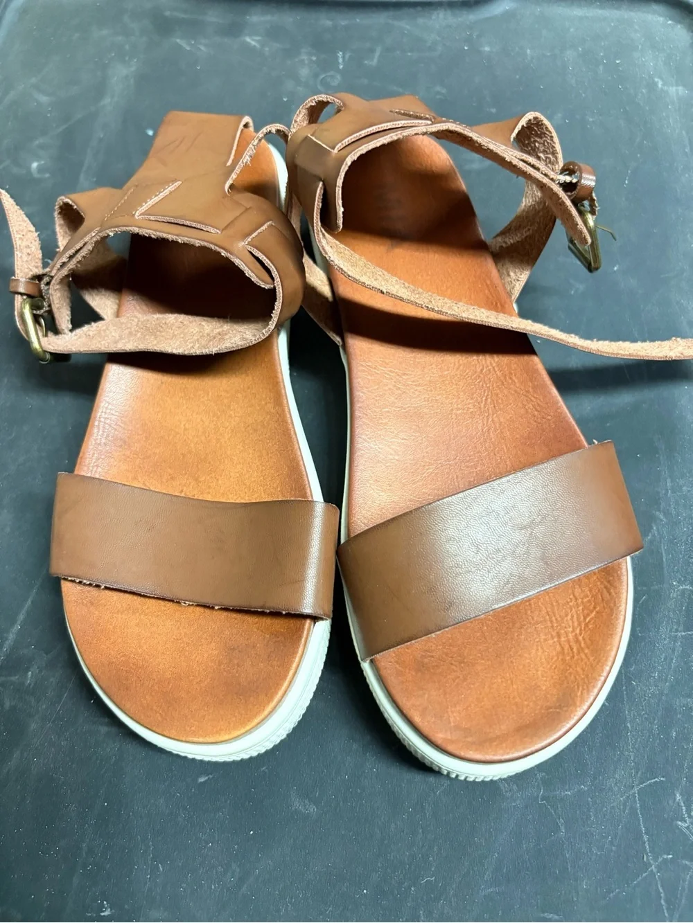 Mia Brown Leather Ankle-Strap Sandals
